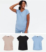 New Look Maternity 3 Pack Blue Pink and Black Ruched T-Shirts